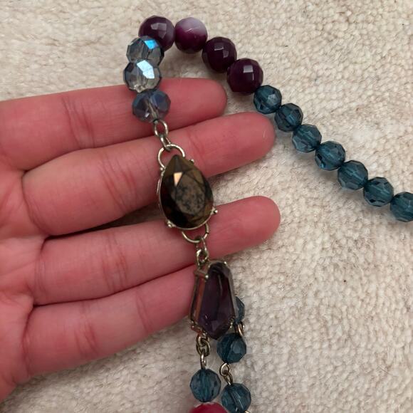 Anthropologie colorful enamel gem necklace layered boho statement pendant stone - Picture 3 of 3